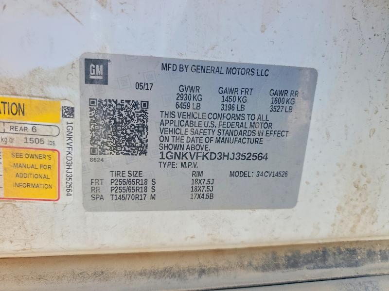Продаж на аукціоні авто 2017 Chevrolet Traverse, vin: 1GNKVFKD3HJ352564, номер лоту: 53270896