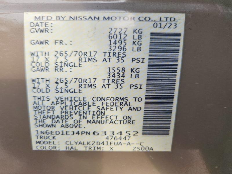 54996676 :رقم المزاد ، 1N6ED1EJ4PN633452 vin ، 2023 Nissan Frontier مزاد بيع