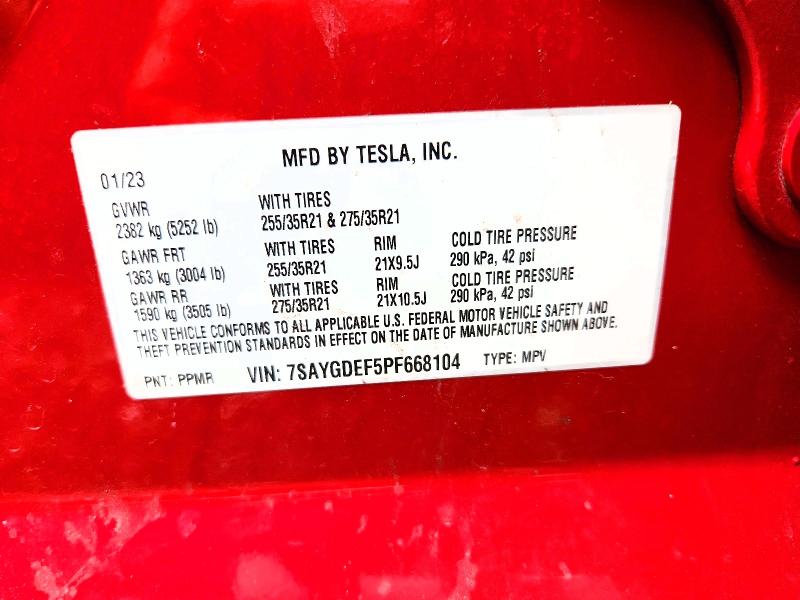 53067326 :رقم المزاد ، 7SAYGDEF5PF668104 vin ، 2023 Tesla Model Y مزاد بيع