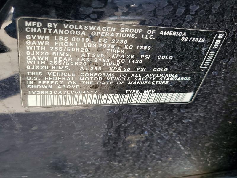 2020 Volkswagen Atlas მანქანა იყიდება აუქციონზე, vin: 1V2RR2CA7LC504317, აუქციონის ნომერი: 54117516