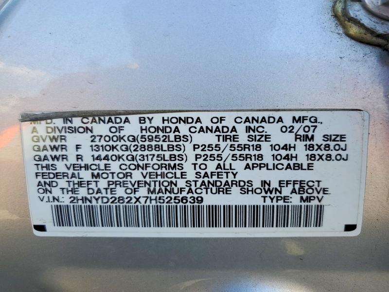 Auction sale of the 2007 Acura Mdx, vin: 2HNYD282X7H525639, lot number: 51488026