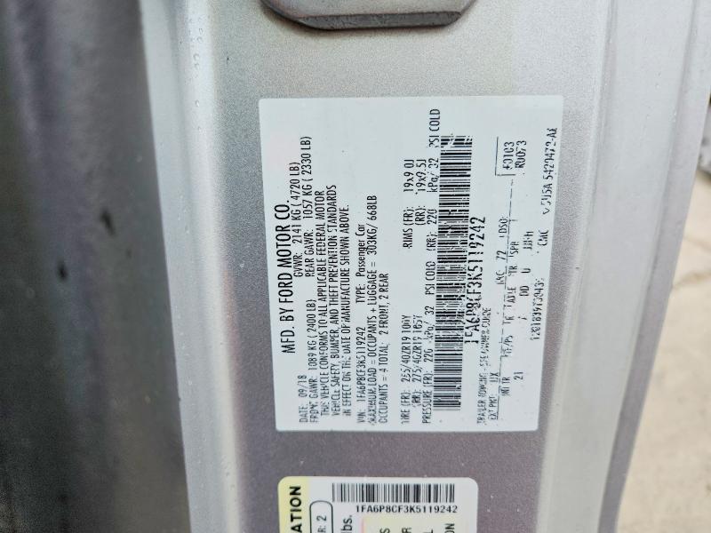 52480586 :رقم المزاد ، 1FA6P8CF3K5119242 vin ، 2019 Ford Mustang مزاد بيع