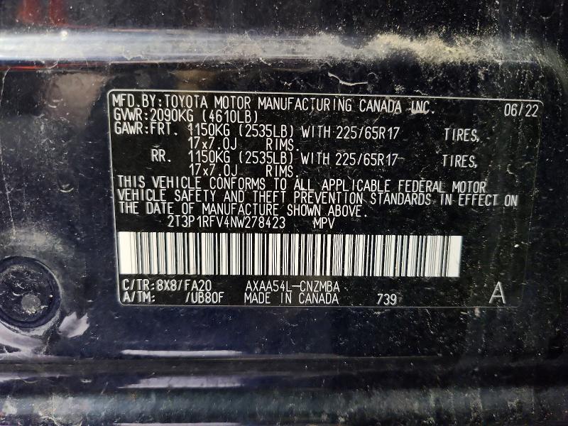 Продаж на аукціоні авто 2022 Toyota Rav4, vin: 2T3P1RFV4NW278423, номер лоту: 54443616