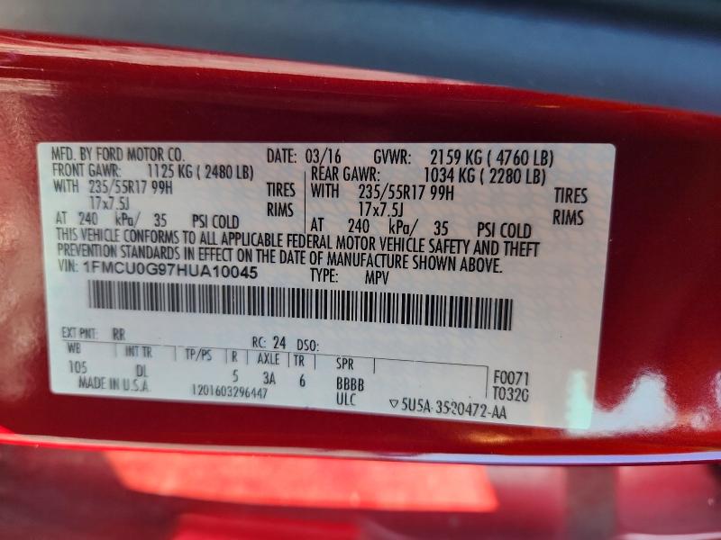 54480896 :رقم المزاد ، 1FMCU0G97HUA10045 vin ، 2017 Ford Escape مزاد بيع