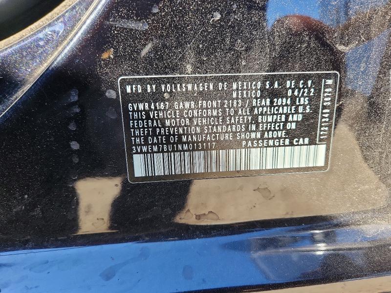 54202426 :رقم المزاد ، 3VWEM7BU1NM013117 vin ، 2022 Volkswagen Jetta مزاد بيع