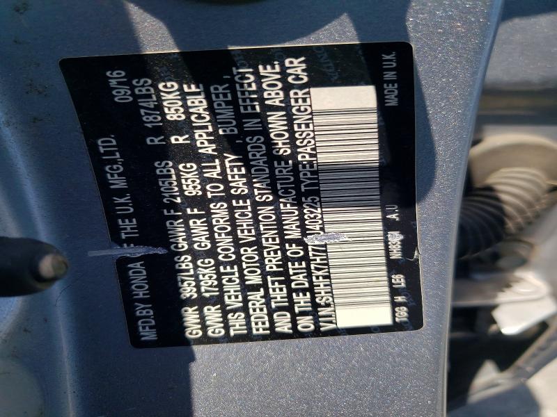 54154876 :رقم المزاد ، SHHFK7H77HU403225 vin ، 2017 Honda Civic مزاد بيع