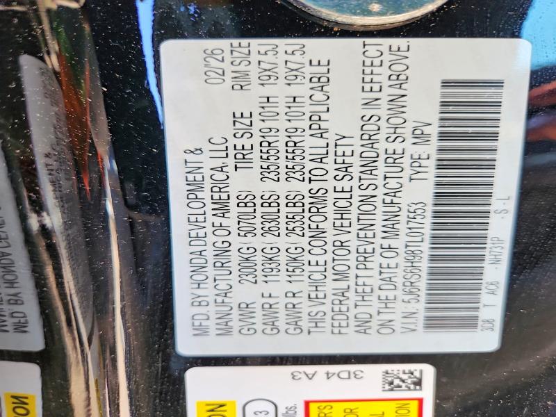 Aukcja sprzedaży 2026 Honda Cr-v, vin: 5J6RS6H98TL017553, numer aukcji: 53917356