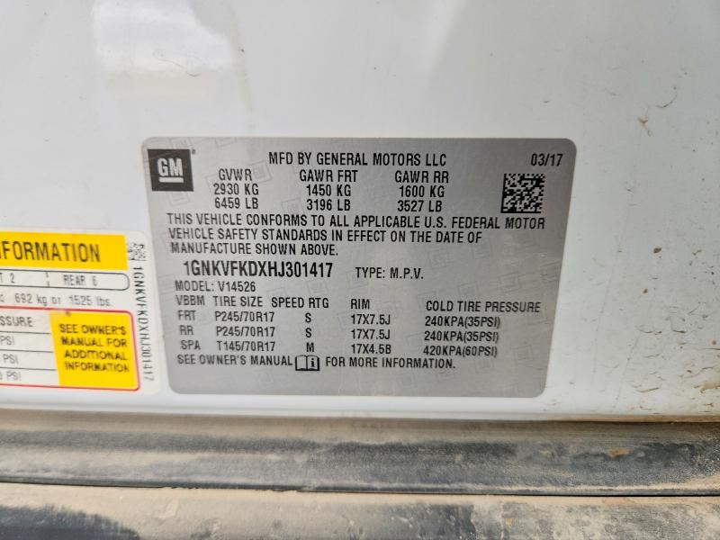Aukcja sprzedaży 2017 Chevrolet Traverse, vin: 1GNKVFKDXHJ301417, numer aukcji: 53730006