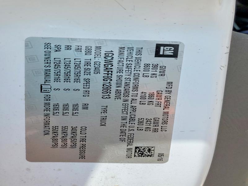 2016 Chev Express G2500 მანქანა იყიდება აუქციონზე, vin: 1GCWGAFF8G1286613, აუქციონის ნომერი: 52999956