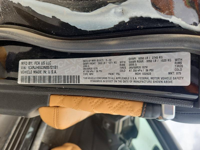 52274896 :رقم المزاد ، 1C4RJHEG3N8572181 vin ، 2022 Jeep Grand Cherokee مزاد بيع