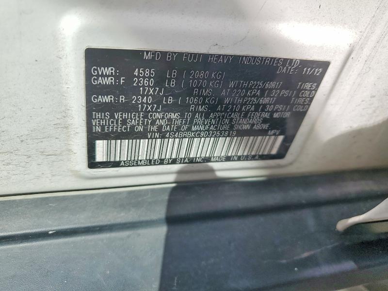 2013 Subaru Outback მანქანა იყიდება აუქციონზე, vin: 4S4BRBKC9D3253819, აუქციონის ნომერი: 52311486