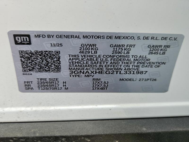 Продаж на аукціоні авто 2026 Chevrolet Equinox, vin: 3GNAXHEG2TL331987, номер лоту: 54335426