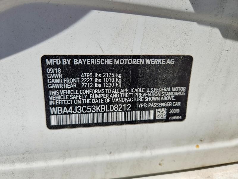 2019 Bmw 430xi მანქანა იყიდება აუქციონზე, vin: WBA4J3C53KBL08212, აუქციონის ნომერი: 55192926