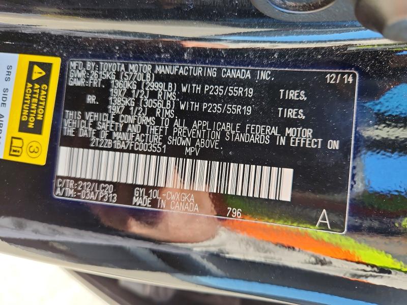52669206 :رقم المزاد ، 2T2ZB1BA7FC003551 vin ، 2015 Lexus Rx مزاد بيع