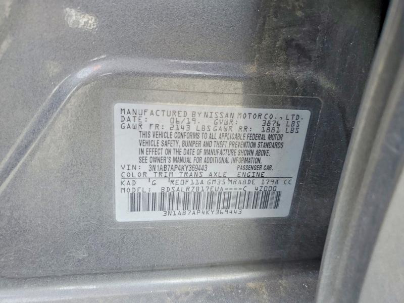 Продажа на аукционе авто 2019 Nissan Sentra, vin: 3N1AB7AP4KY369443, номер лота: 54463126