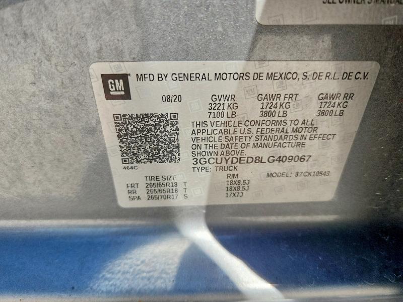 Aukcja sprzedaży 2020 Chevrolet Silverado, vin: 3GCUYDED8LG409067, numer aukcji: 54554216