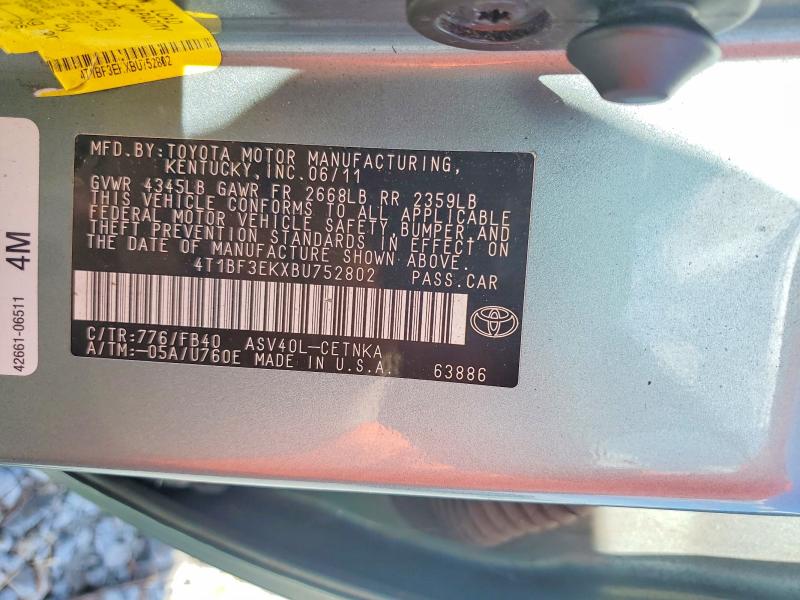 53421146 :رقم المزاد ، 4T1BF3EKXBU752802 vin ، 2011 Toyota Camry مزاد بيع
