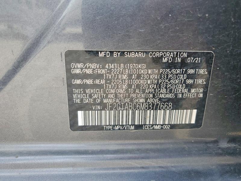 2021 Subaru Crosstrek მანქანა იყიდება აუქციონზე, vin: JF2GTABC6M8377668, აუქციონის ნომერი: 55174706
