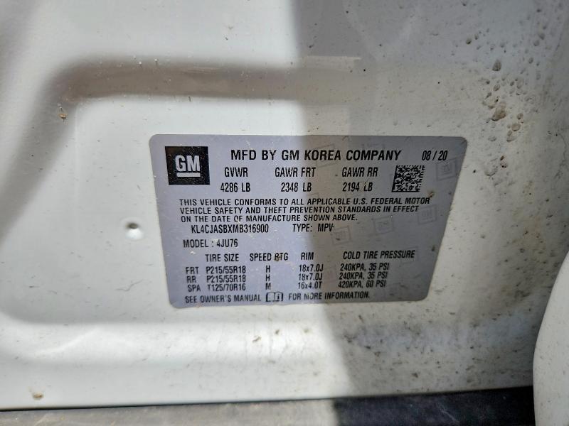 54781756 :رقم المزاد ، KL4CJASBXMB316900 vin ، 2021 Buick Encore مزاد بيع