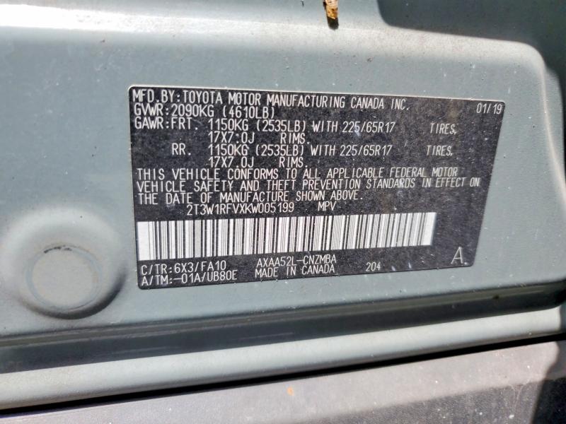 53278286 :رقم المزاد ، 2T3W1RFVXKW005199 vin ، 2019 Toyota Rav4 مزاد بيع