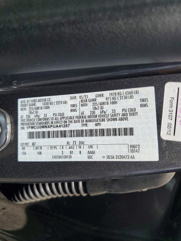 2023 Ford Escape მანქანა იყიდება აუქციონზე, vin: 1FMCU0MNXPUA41287, აუქციონის ნომერი: 55392026
