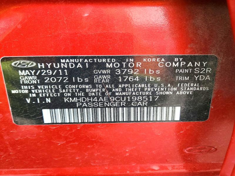52222036 :رقم المزاد ، KMHDH4AE9CU198517 vin ، 2012 Hyundai Elantra مزاد بيع