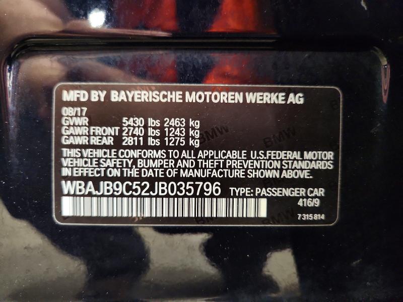 2018 Bmw M550i მანქანა იყიდება აუქციონზე, vin: WBAJB9C52JB035796, აუქციონის ნომერი: 54597356