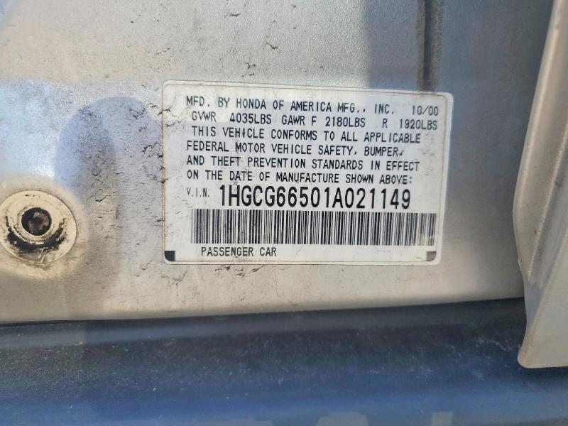 52372536 :رقم المزاد ، 1HGCG66501A021149 vin ، 2001 Honda Accord مزاد بيع