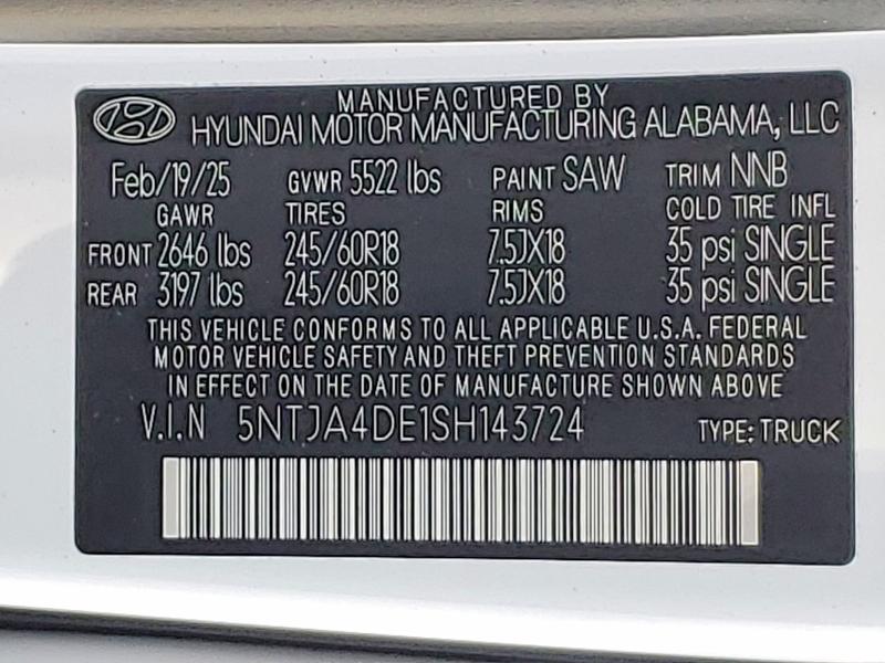 2025 Hyundai Santa Cruz მანქანა იყიდება აუქციონზე, vin: 5NTJA4DE1SH143724, აუქციონის ნომერი: 53138686