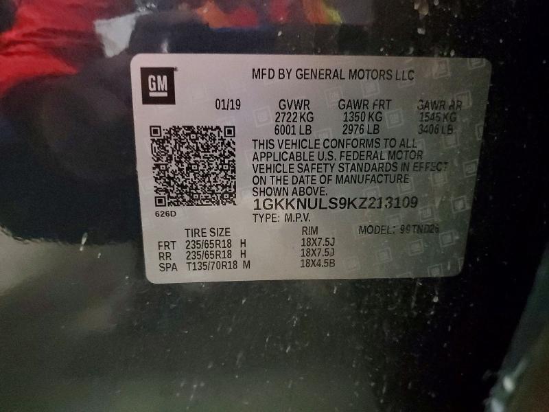 55124156 :رقم المزاد ، 1GKKNULS9KZ213109 vin ، 2019 Gmc Acadia مزاد بيع