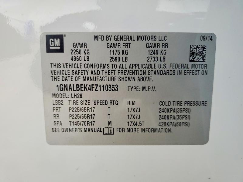 Продажа на аукционе авто 2015 Chevrolet Equinox, vin: 1GNALBEK4FZ110353, номер лота: 54639936