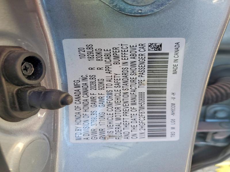 Aukcja sprzedaży 2021 Honda Civic, vin: 2HGFC2F87MH506888, numer aukcji: 53975426