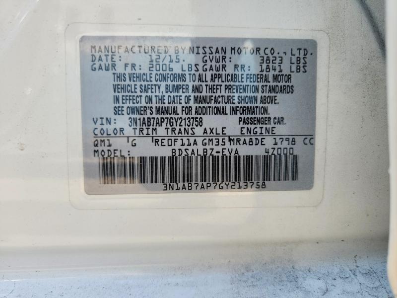 2016 Nissan Sentra მანქანა იყიდება აუქციონზე, vin: 3N1AB7AP7GY213758, აუქციონის ნომერი: 54282666