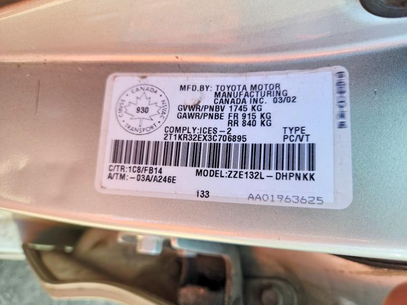 Aukcja sprzedaży 2003 Toyota Corolla Matrix, vin: 2T1KR32EX3C706895, numer aukcji: 53744266