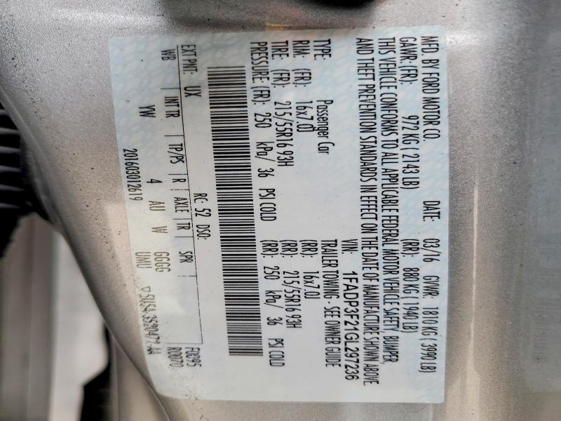 Продажа на аукционе авто 2016 Ford Focus, vin: 1FADP3F21GL297236, номер лота: 52855786