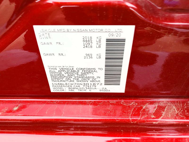 Aukcja sprzedaży 2021 Nissan Altima, vin: 1N4BL4CW7MN301872, numer aukcji: 54857226