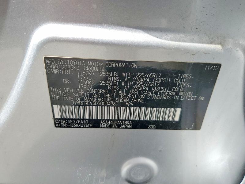 52190176 :رقم المزاد ، JTMRFREV3D5000498 vin ، 2013 Toyota Rav4 مزاد بيع