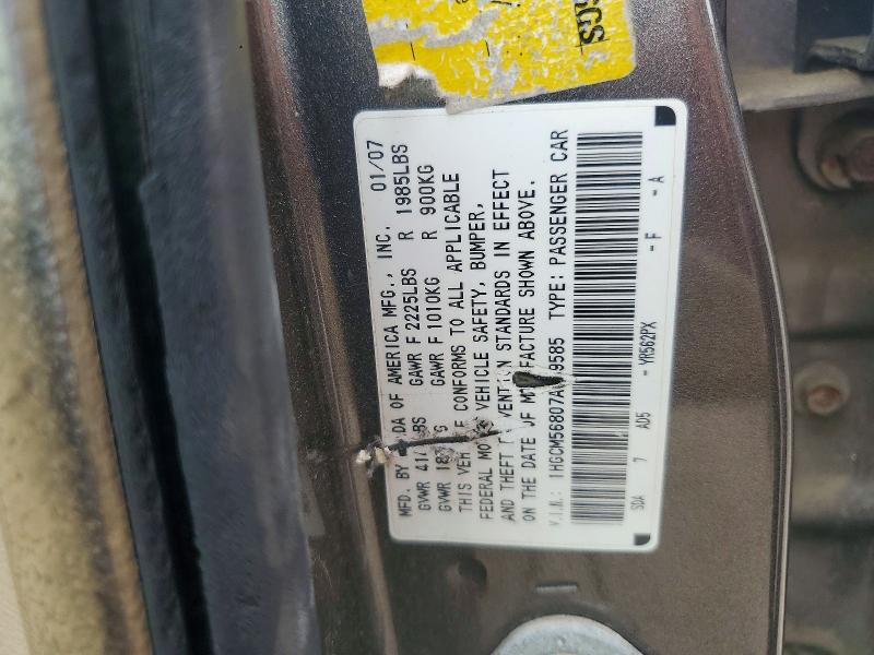 Aukcja sprzedaży 2007 Honda Accord, vin: 1HGCM56807A089585, numer aukcji: 51789296