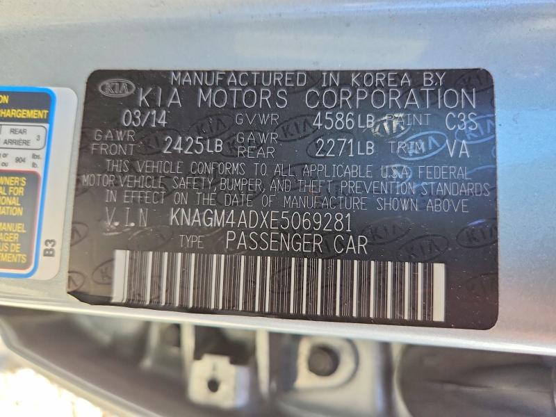 Aukcja sprzedaży 2014 Kia Optima, vin: KNAGM4ADXE5069281, numer aukcji: 54170026
