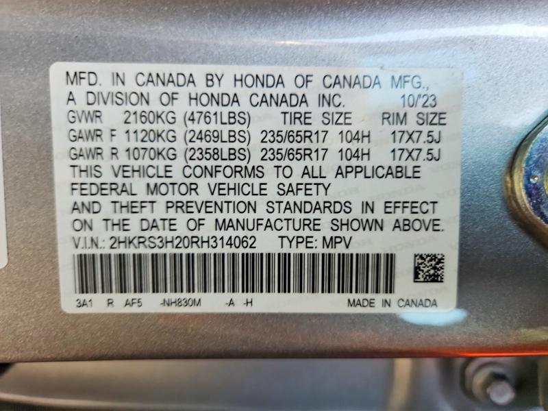 Aukcja sprzedaży 2024 Honda Crv, vin: 2HKRS3H20RH314062, numer aukcji: 54854676