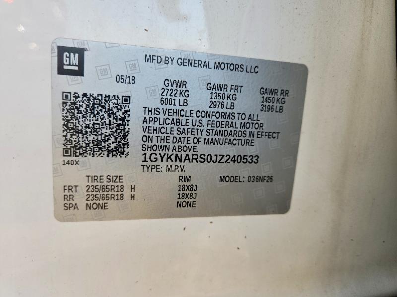 53061636 :رقم المزاد ، 1GYKNARS0JZ240533 vin ، 2018 Cadillac Xt5 مزاد بيع
