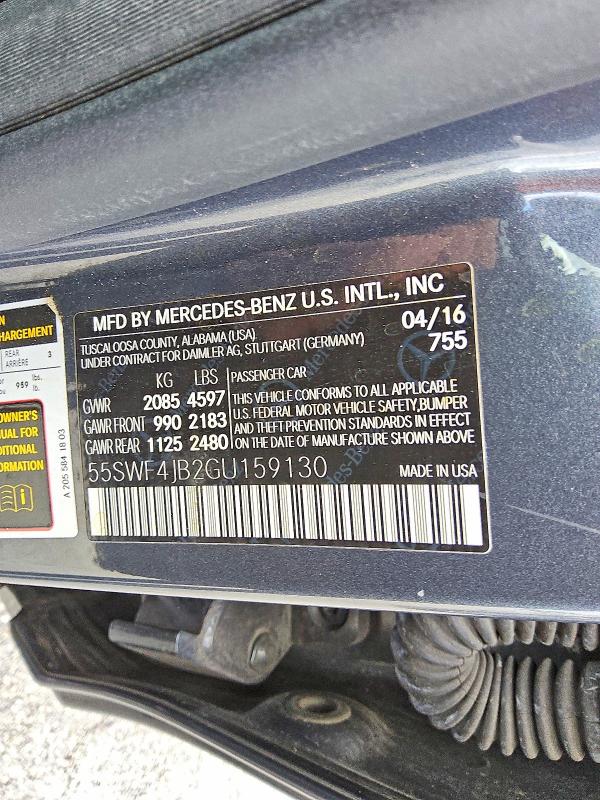 Aukcja sprzedaży 2016 Mercedes-benz C, vin: 55SWF4JB2GU159130, numer aukcji: 52497876