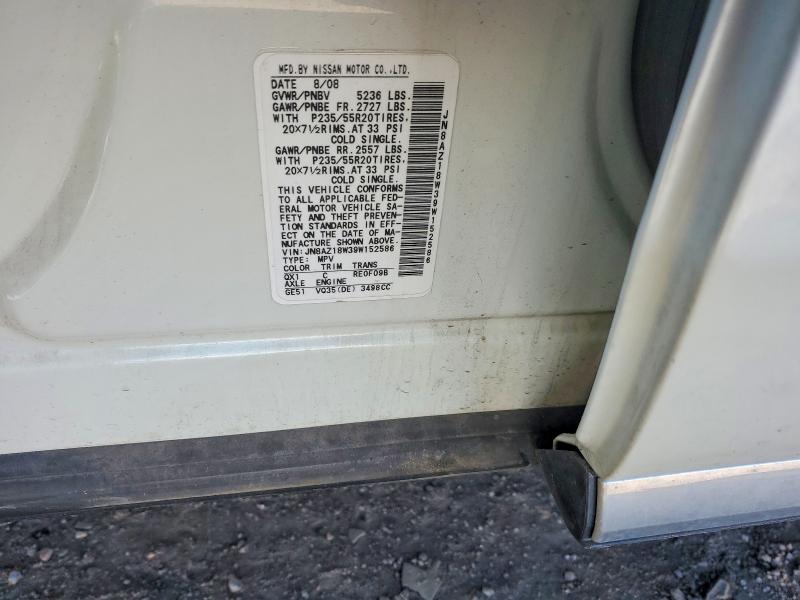 2009 Nissan Murano მანქანა იყიდება აუქციონზე, vin: JN8AZ18W39W152586, აუქციონის ნომერი: 52889166