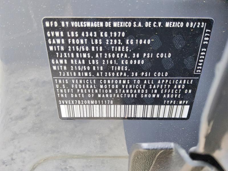 Aukcja sprzedaży 2024 Volkswagen Taos, vin: 3VVEX7B20RM011178, numer aukcji: 52864026