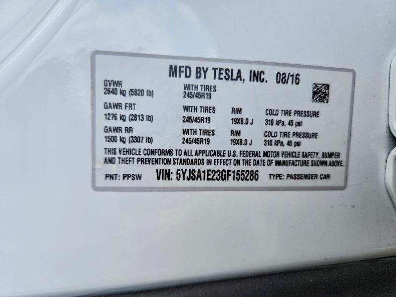 Aukcja sprzedaży 2016 Tesla Model S, vin: 5YJSA1E23GF155286, numer aukcji: 52083306