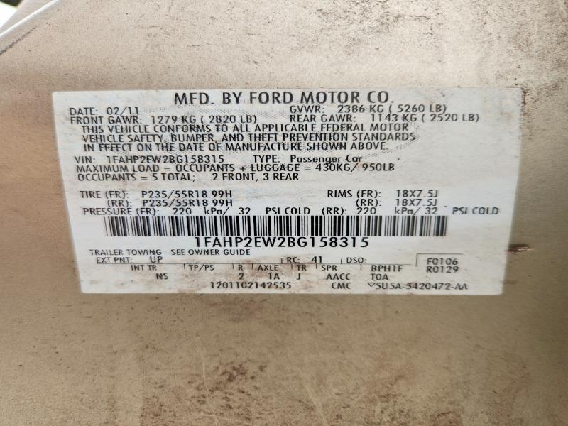 52182416 :رقم المزاد ، 1FAHP2EW2BG158315 vin ، 2011 Ford Taurus مزاد بيع