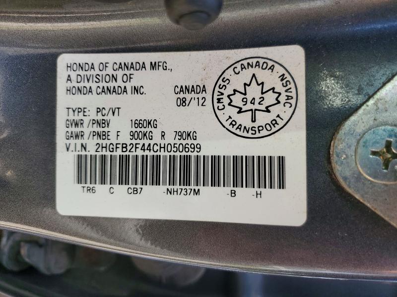Aukcja sprzedaży 2012 Honda Civic, vin: 2HGFB2F44CH050699, numer aukcji: 53388906
