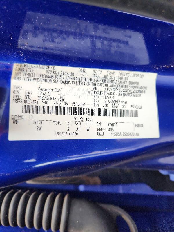 Aukcja sprzedaży 2013 Ford Focus, vin: 1FADP3J23DL262961, numer aukcji: 54171116