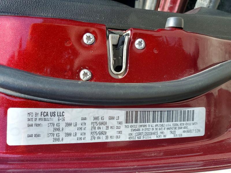 52098756 :رقم المزاد ، 1C6RR7LG5GS364015 vin ، 2016 Ram 1500 مزاد بيع