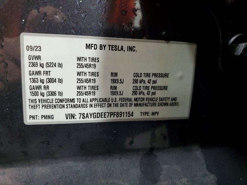 2023 Tesla Model Y მანქანა იყიდება აუქციონზე, vin: 7SAYGDEE7PF891154, აუქციონის ნომერი: 53447686